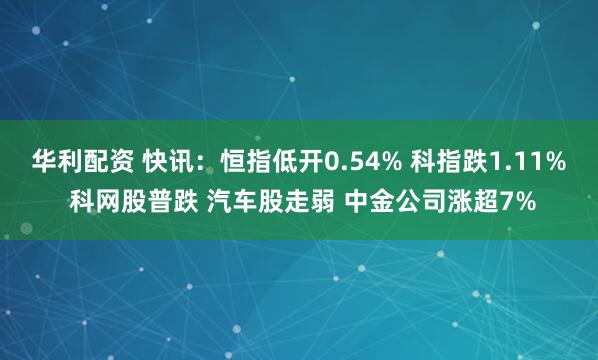 华利配资 快讯:恒指低开0.54% 科指跌1.11% 科网股普跌 汽车股走弱 中金公司涨超7%