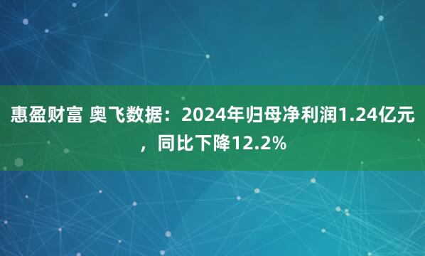惠盈财富 奥飞数据：2024年归母净利润1.24亿元，同比下降12.2%